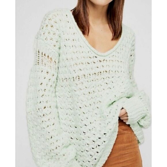 Free People Sweater top open knit size M mint green - Picture 9 of 10